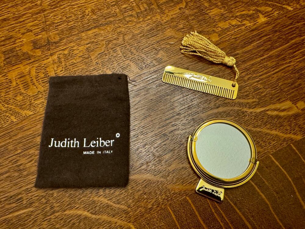 Vintage Judith Leiber Set of Mirror and Fine Comb with Pouch